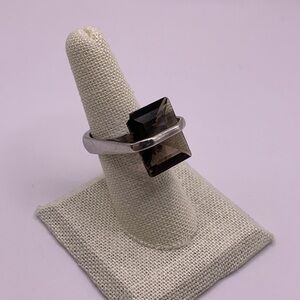 Modernist Sterling Silver and Smokey Topaz Gemstone Ring, size 7